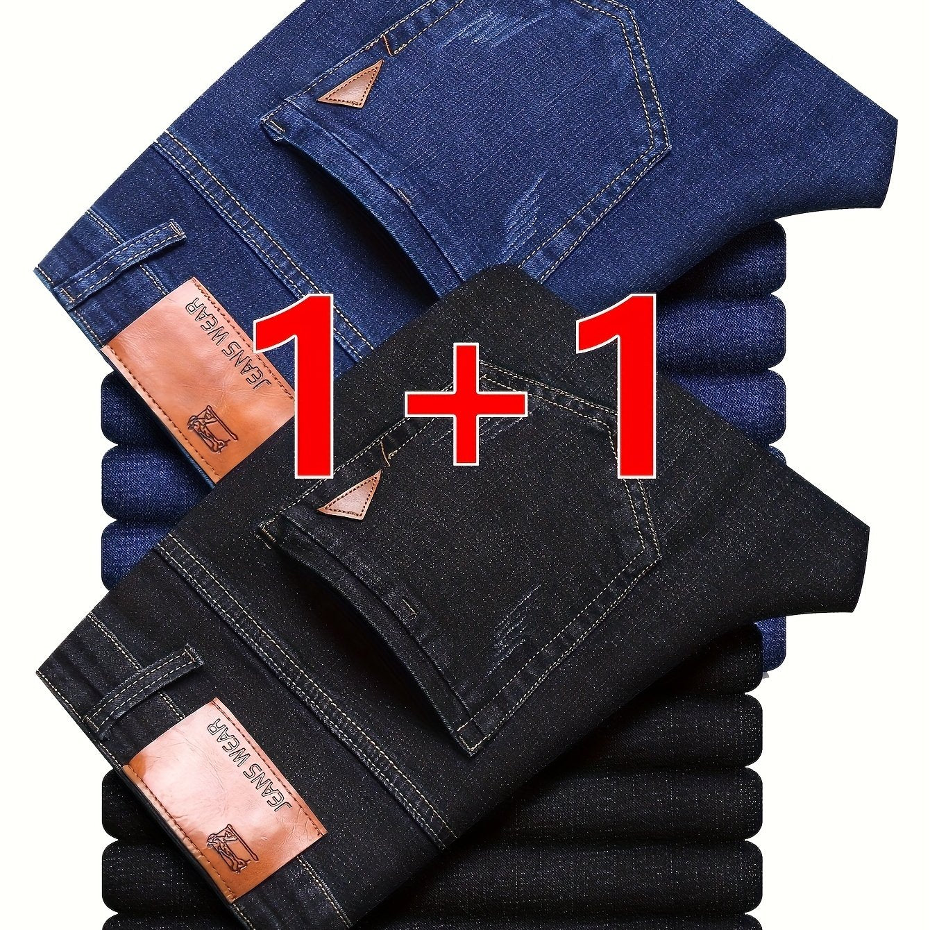 2pcs/1pc Pantalons Homme Slim Fit – Faux Denim, Stretch, Jambe Droite, Business Casual, Tout Saison