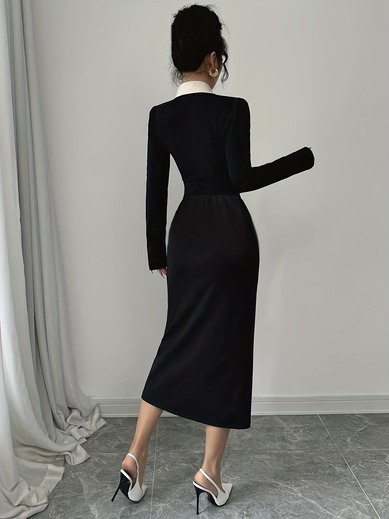 Women's Autumn and Winter Slim Fit Color Block Simple Casual Elegant Daily Dress m186