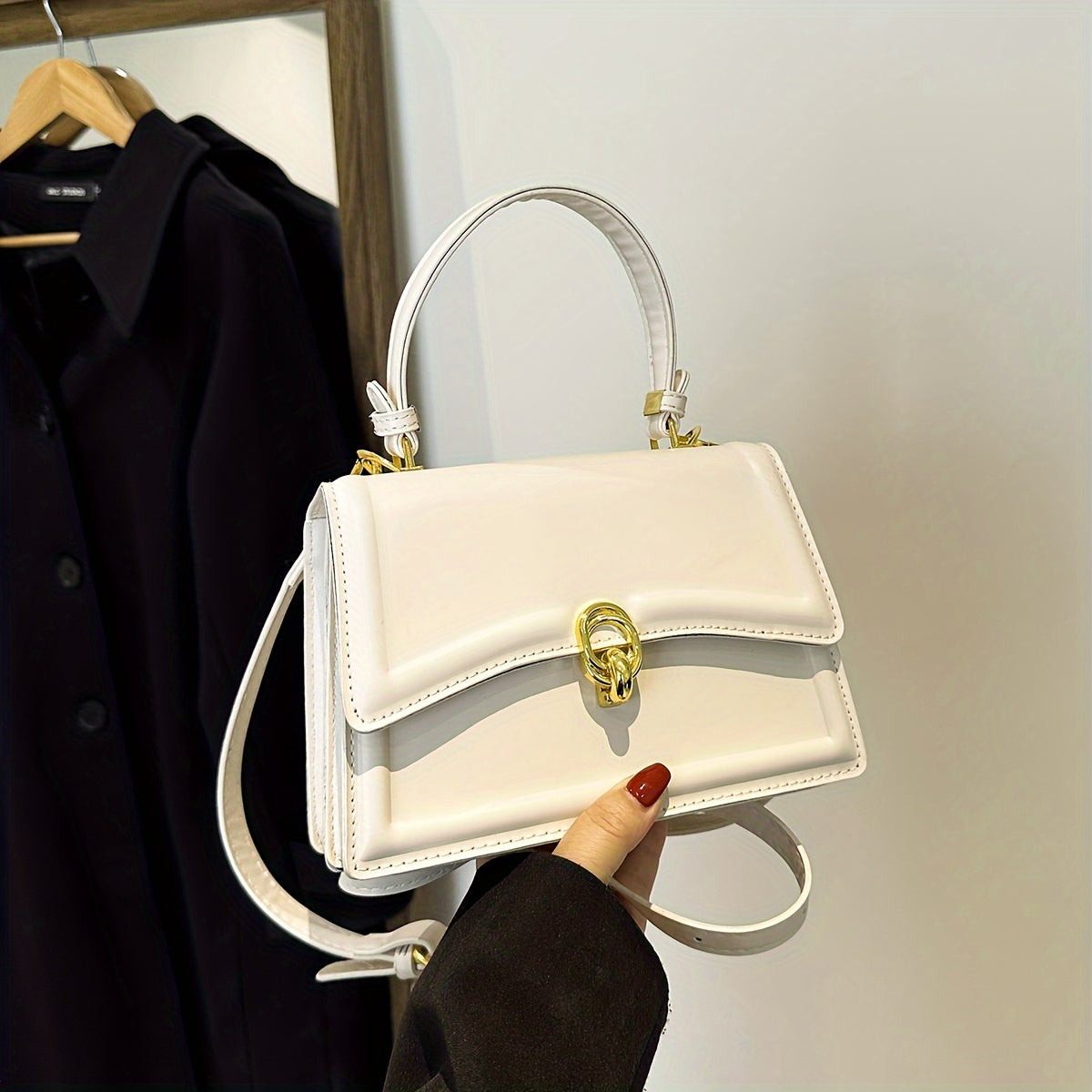 Petit sac carré femmes grand format simili cuir marron fermeture dorée polyvalent