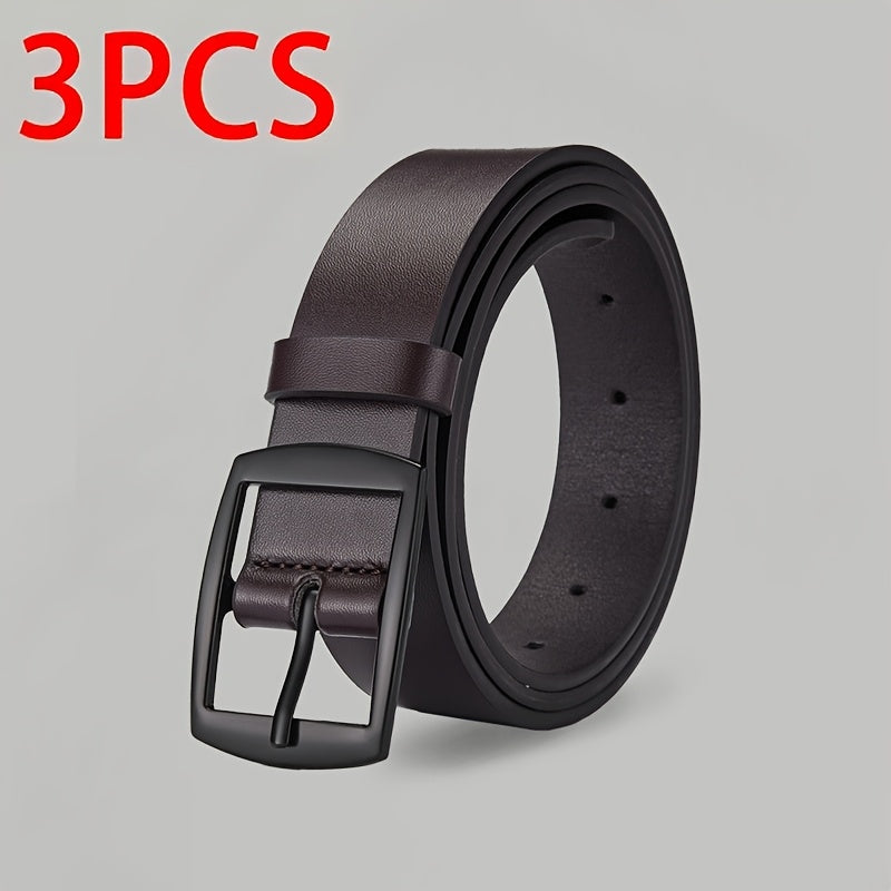 Lot de 3 Ceintures Homme FLAGIA – Boucle Carrée Métallique, Ceintures Designer Décontractées pour Jeans, 3 Couleurs (Marron Clair/Noir/Marron Foncé), Cuir Synthétique de Haute Qualité, Polyvalentes pour Usage Quotidien et Tenues Formelles