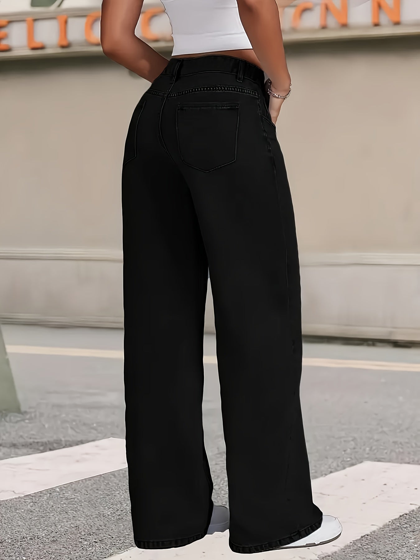 Pantalon Femme Taille Haute à Jambe Large - Élégant Pantalon Smoking Noir Uni avec Fermeture Éclair, Tenue Formelle et Décontractée Toute Saison