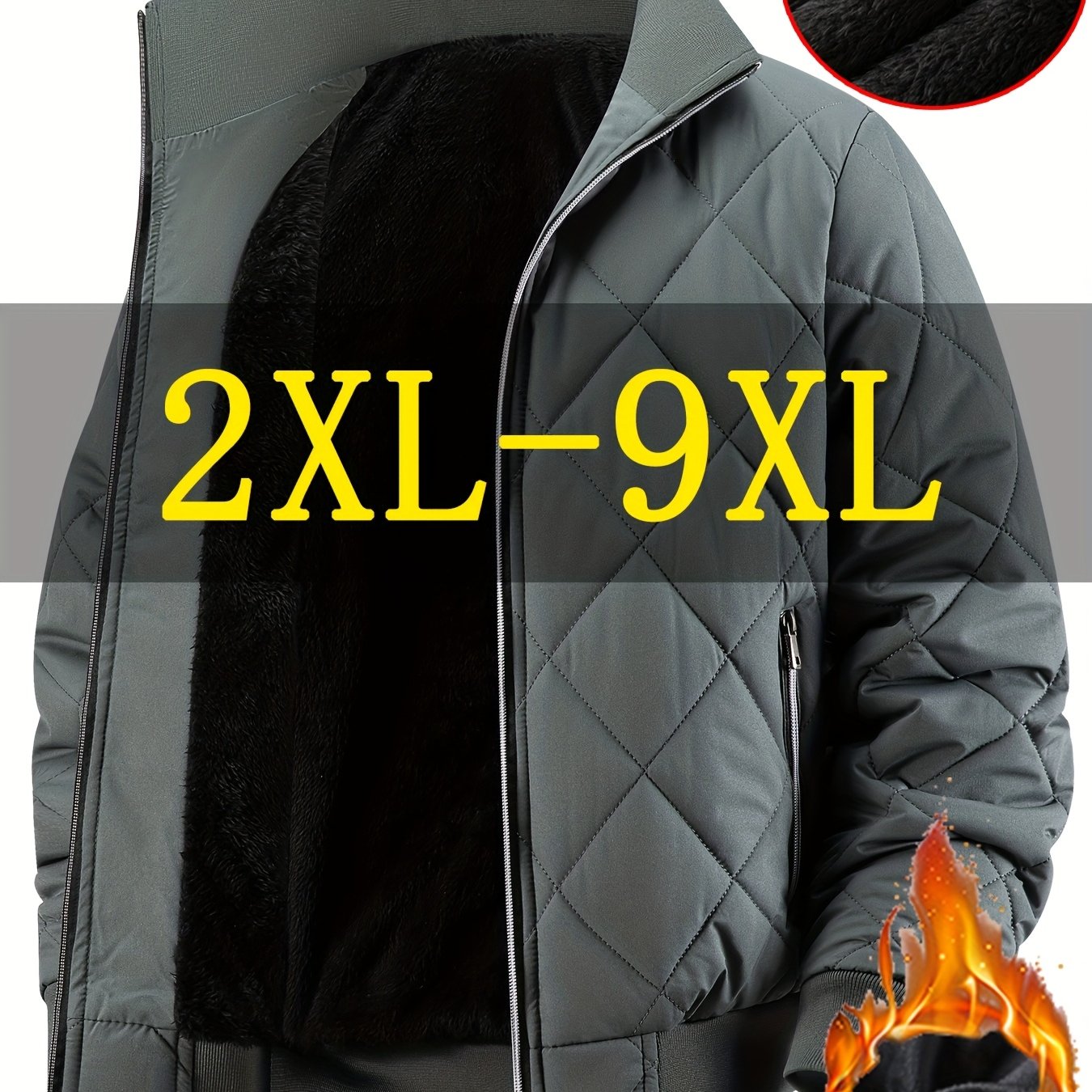 Manteau Hiver Homme Oversize 2XL-9XL – Veste Épaisse Zippée, Col Montant, Grandes Poches, Casual & Grand Taille
