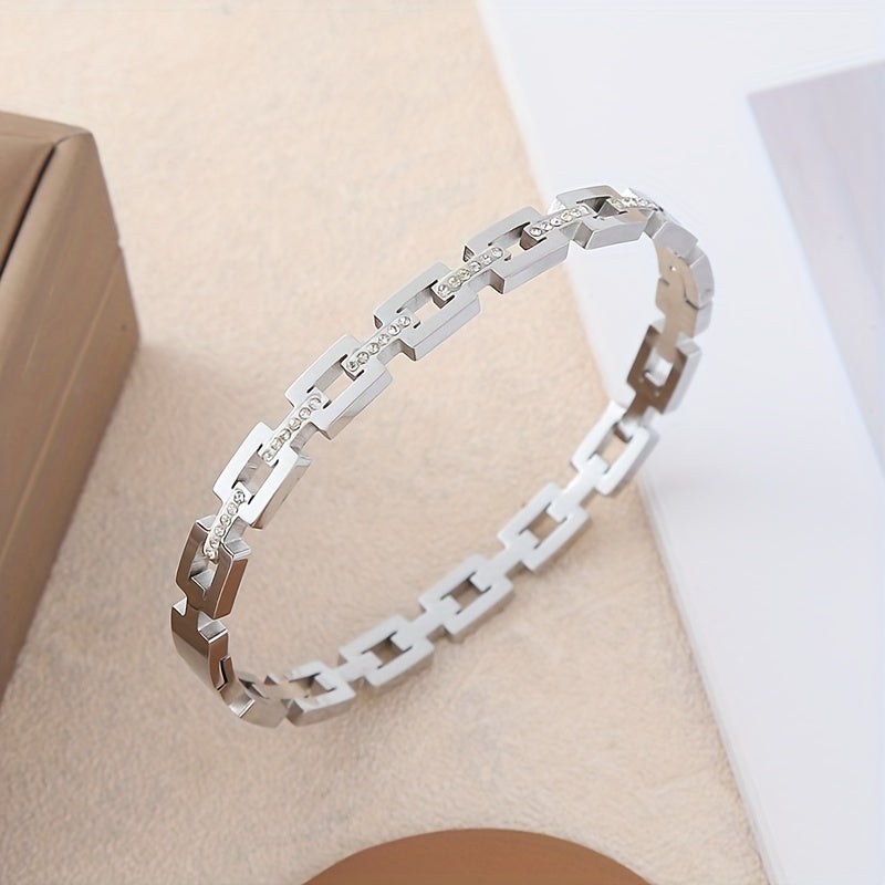 Bracelet jonc élégant Infinity – plaqué or 18K, acier inoxydable orné de strass, design classique à maillons carrés avec pierres scintillantes, parfait comme cadeau, accessoire quotidien, style classique et durable