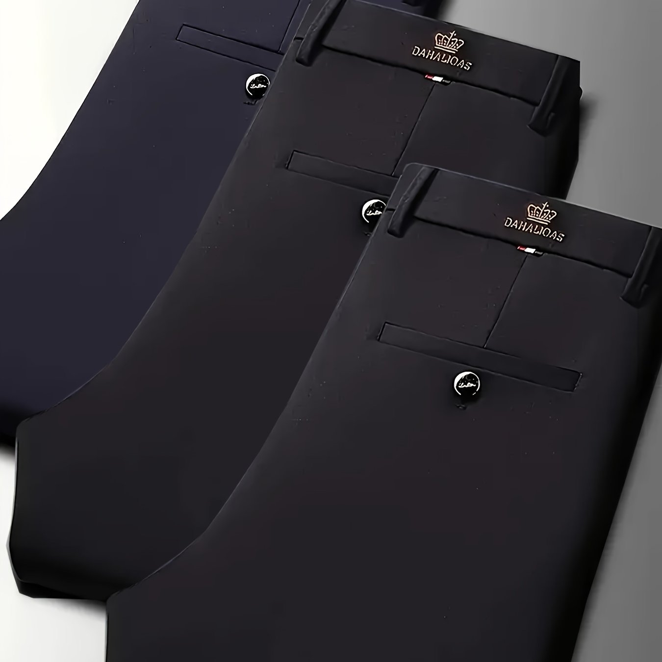 3pcs Pantalons Homme Business Casual – Stretch, Anti-Rides, Tout Saison, Logo, Zipper, Regular Fit