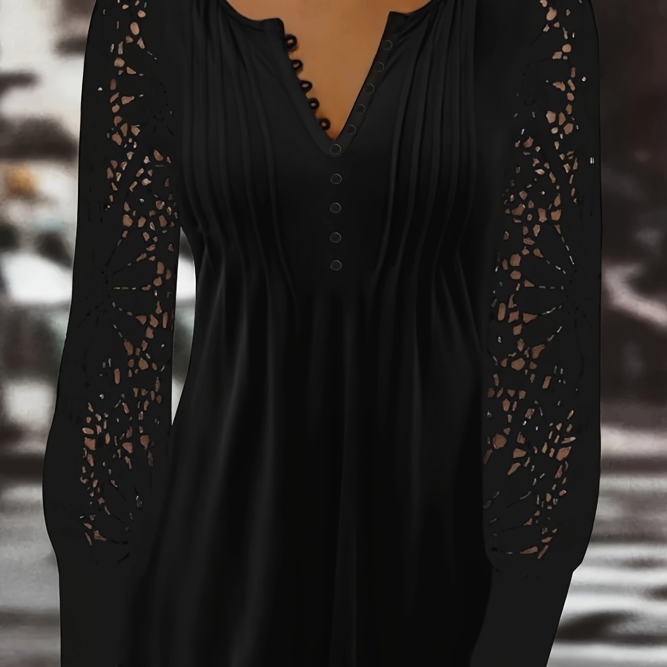 T-shirt grande taille pour femmes – Col en V, manches longues, avec boutons