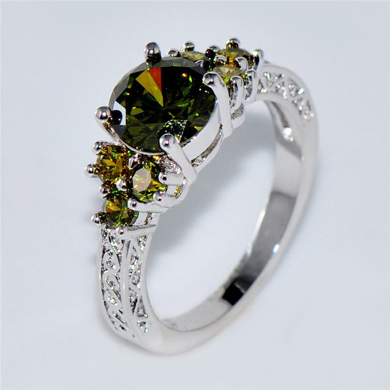 Aesthetic Female Ring Luxury Inlay CZ Purple White Olive Green Stone Fashion Wedding Bands Ring Jewelry for Women