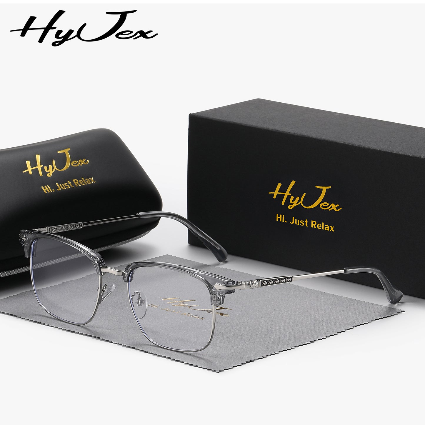 HyJex Unisex Semi-Rimless Fashion Eyebrow Style Business Glasses for Tech Men, Large Frame Cool Plain Lens Glasses