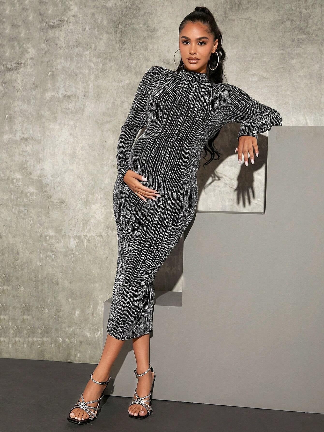 Spring Long Dress for Pregnant Women, a Stylish Black Bodycon Dress Suitable for Casual And Comfortable Wear, Perfect for Nightclubs And Parties.