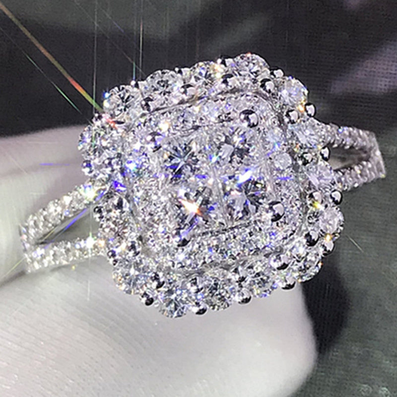 Delicate Square Shiny White Cubic Zirconia Women's Wedding Ring Jewelry Birthday Valentine's Day Gift Brilliant Engagement Ring Set Women's Full Cubic Zirconia Luxury Engagement Ring Girlfriend Love Gift Fashion Jewelry