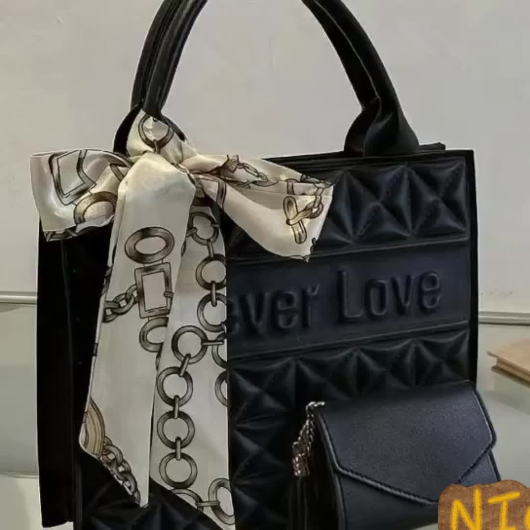 Set 2 Pièces Sac Carré à Motif Matelassé – Sac Cabas Grande Capacité, Sac à Épaule et Petit Portefeuille Assorti, Sac à Main Professionnel pour Femmes au Bureau