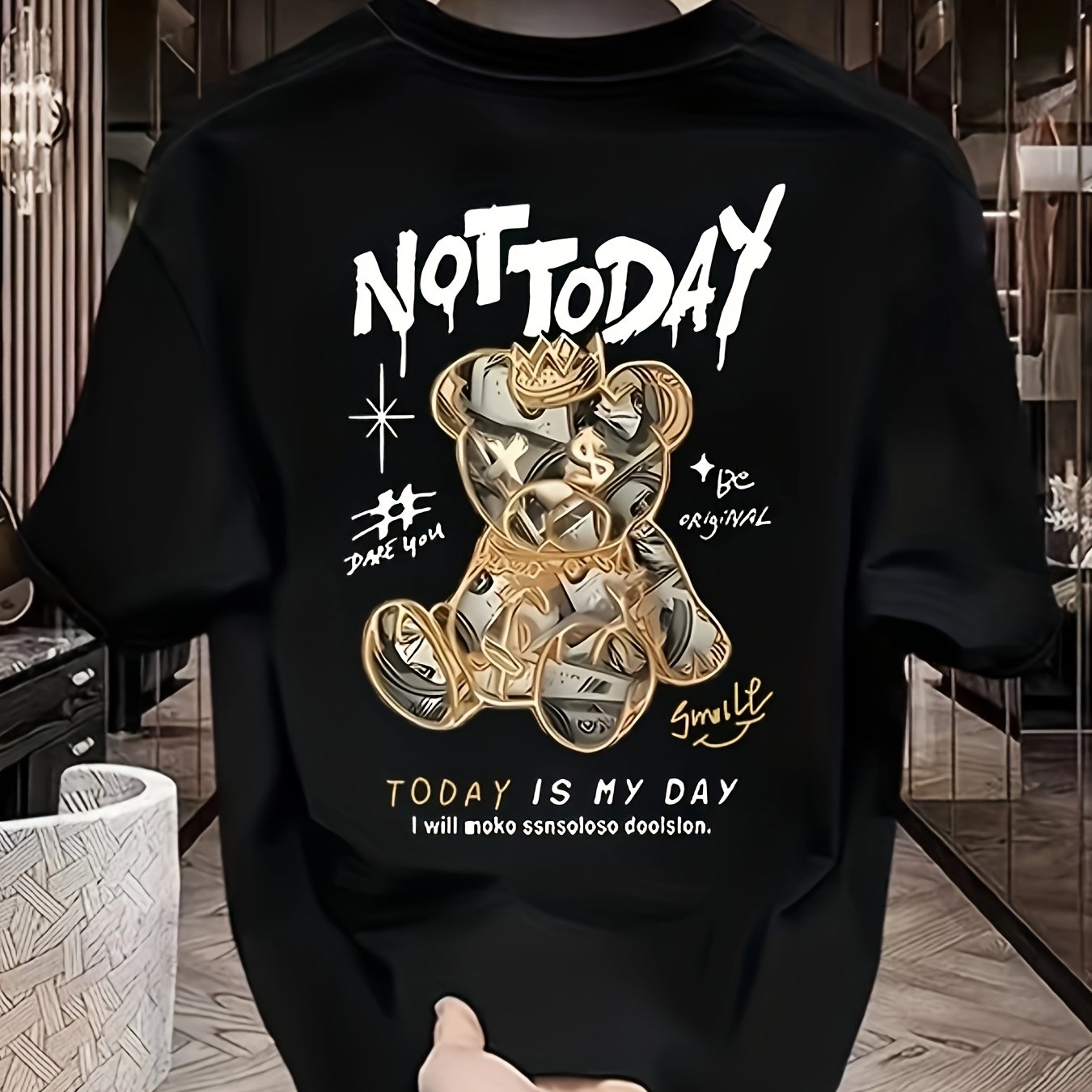 Men'S Heavyweight Cotton Oversized T-Shirt - NOT TODAY Graphic Streetwear Tee, Loose Fit Crewneck Shirt for Everyday & Formal Outfits - Urban Fashion Top for Teens & Adults, Casual Wear, Bold Lettering, Soft Fabric, Short Sle