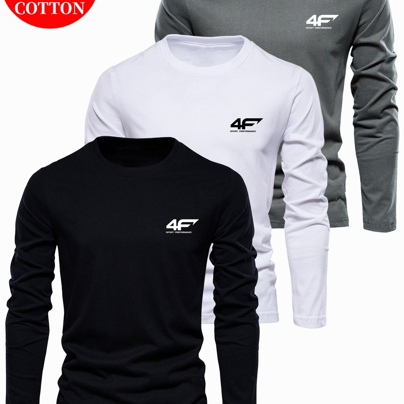 3pcs 100% Cotton T-Shirts, New Fashion Spring/Autumn Casual Long Sleeve Men's Printed Tee Stylish Base Layer Shirt for Outdoor and Casual Attire