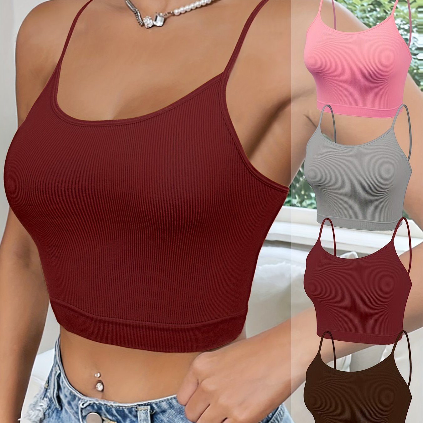 Lot de 4 Brassières Bustier Femme Style Boho – Couleur Unie, Sans Rembourrage