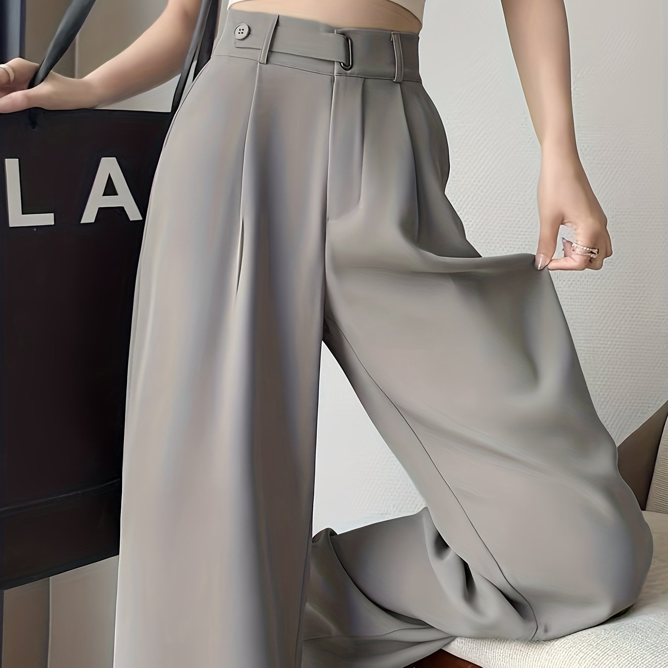 Pantalon Femme Noir 2025 – Costume Haut de Gamme, Taille Haute, Jambe Droite ou Large, Sans Ceinture, Printemps/Été/Automne