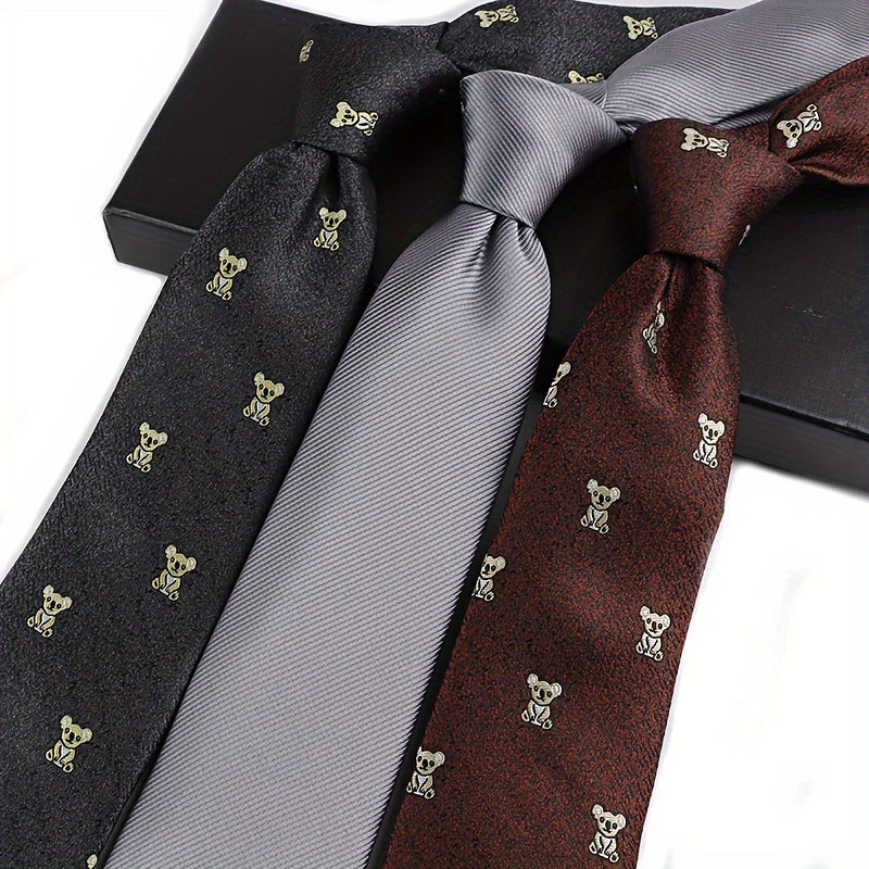 3pcs Set Cravates Hommes – Rayures Animales et Géométriques, Polyester, Cadeau Mariage & Bureau