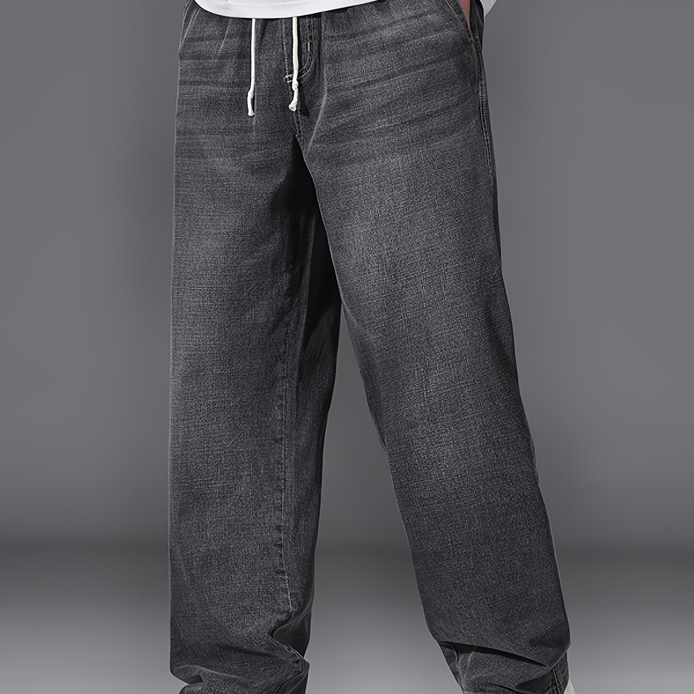 Jeans grande taille pour homme – bleu clair, coupe droite ample, taille élastique, style décontracté, confortable et stylé