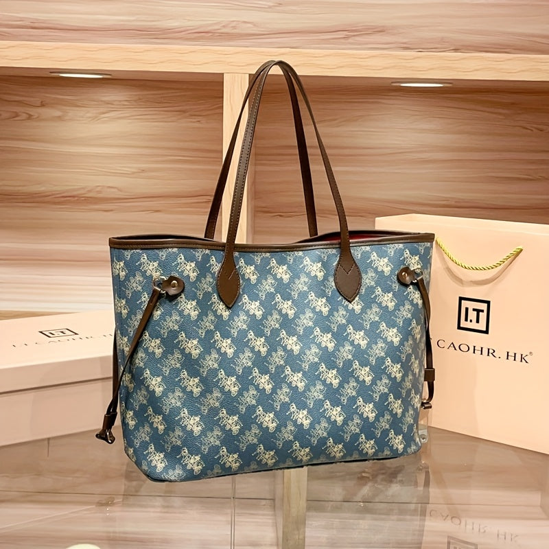 Sac cabas élégant à motif floral avec intérieur rouge, grande capacité, finitions dorées et bandoulière détachable – idéal pour les voyages et les trajets quotidiens.