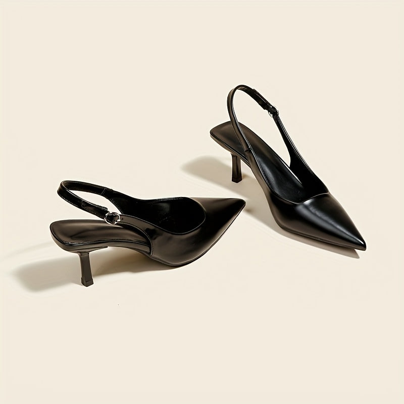 Escarpins Élégants Noirs à Talons Aiguilles pour Femme – Bout Pointu, Tige Synthétique Élancée, Détail Boucle Métallique, Polyvalents Toutes Saisons, Semelle en Caoutchouc Légère et Durable – Parfaits pour Soirées et Travail