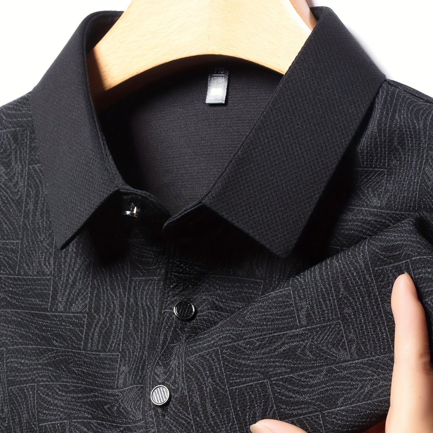 Men'S Geometric Mahjong Block Long Sleeve Polo Shirt - Casual & Stylish Business-Casual Lapel Collar, Polyester Blend, Perfect for Spring/Fall