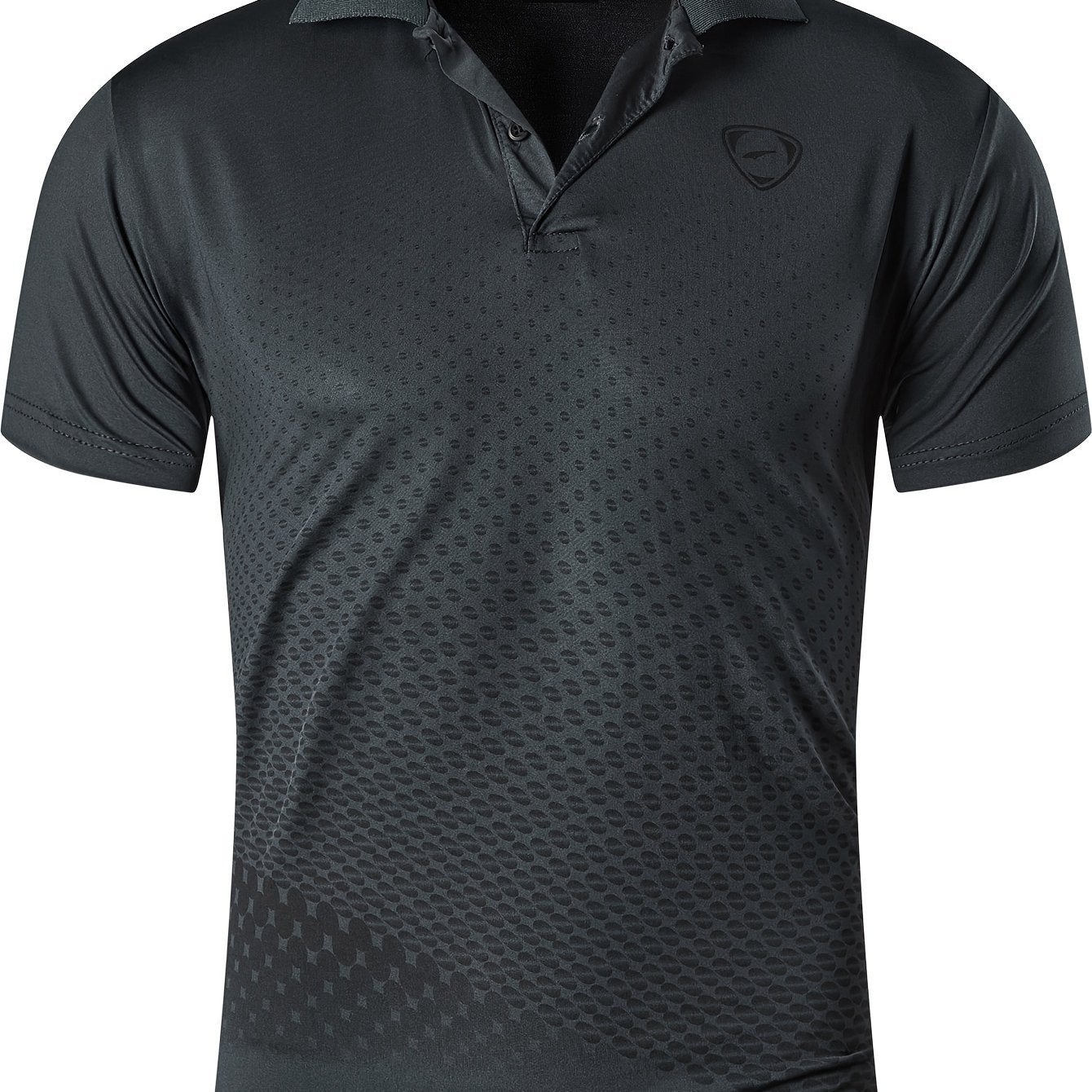 Men's Lightweight Breathable Sport Shirt - Vibrant Orange All-Over Dot Print, Stretch Polyester Short Sleeve with Collar & Button Placket for Tennis Golf Bowling, Regular Fit All-Season Casual Athletic Wear, Tennis A