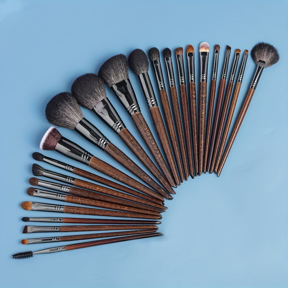 Set de 24 pinceaux de maquillage en poils naturels de chèvre – Poudre, fond de teint, contour, estompeur, fard à paupières, eyeliner, outils de maquillage