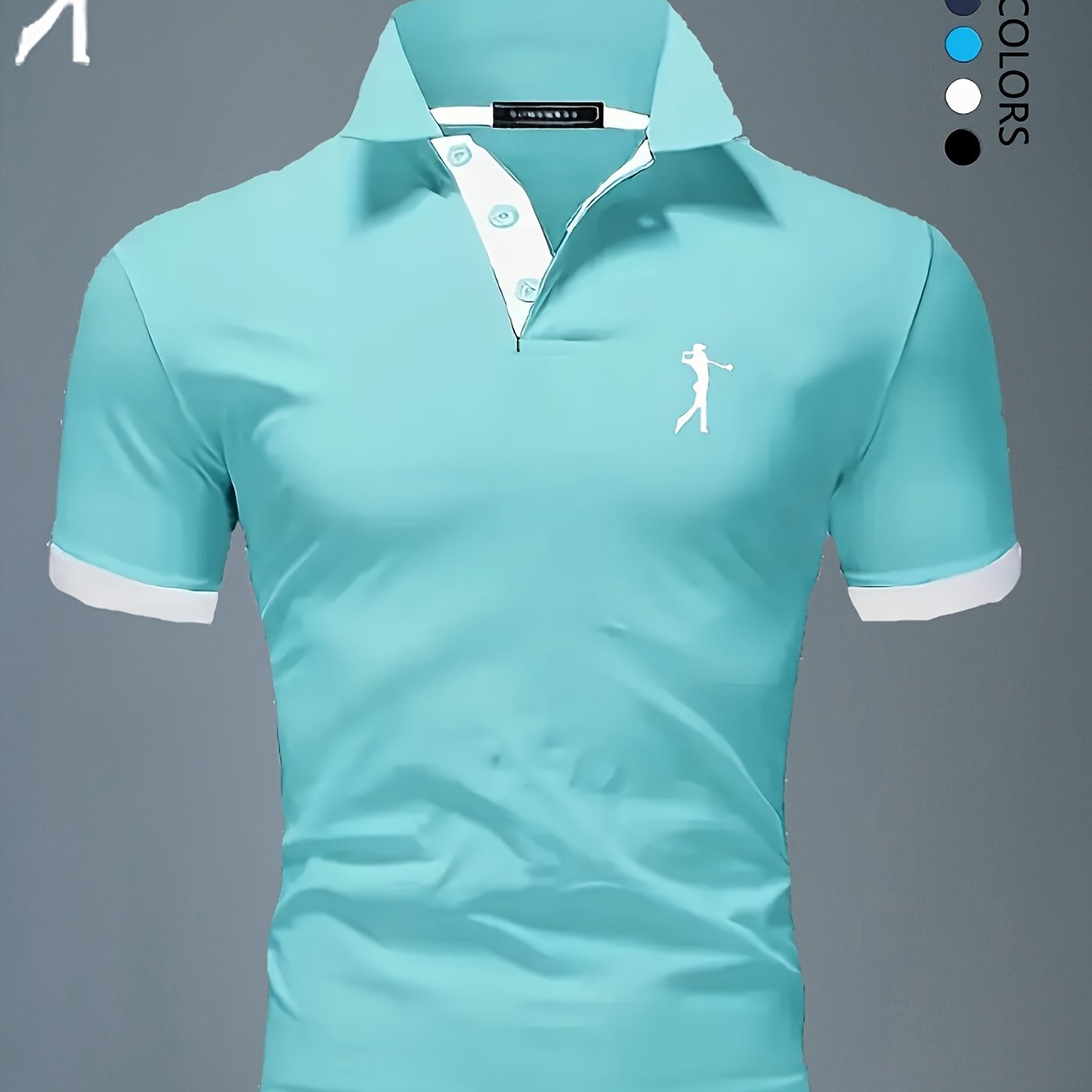 Men'S Summer Breathable Polo Shirt - Casual Short Sleeve, White with Blue Trim & Logo, Regular Fit, Geometric Pattern, Versatile for Business or Leisure Wear, Summer Casual Wear | Stylish Casualwear | Comfortable Fit