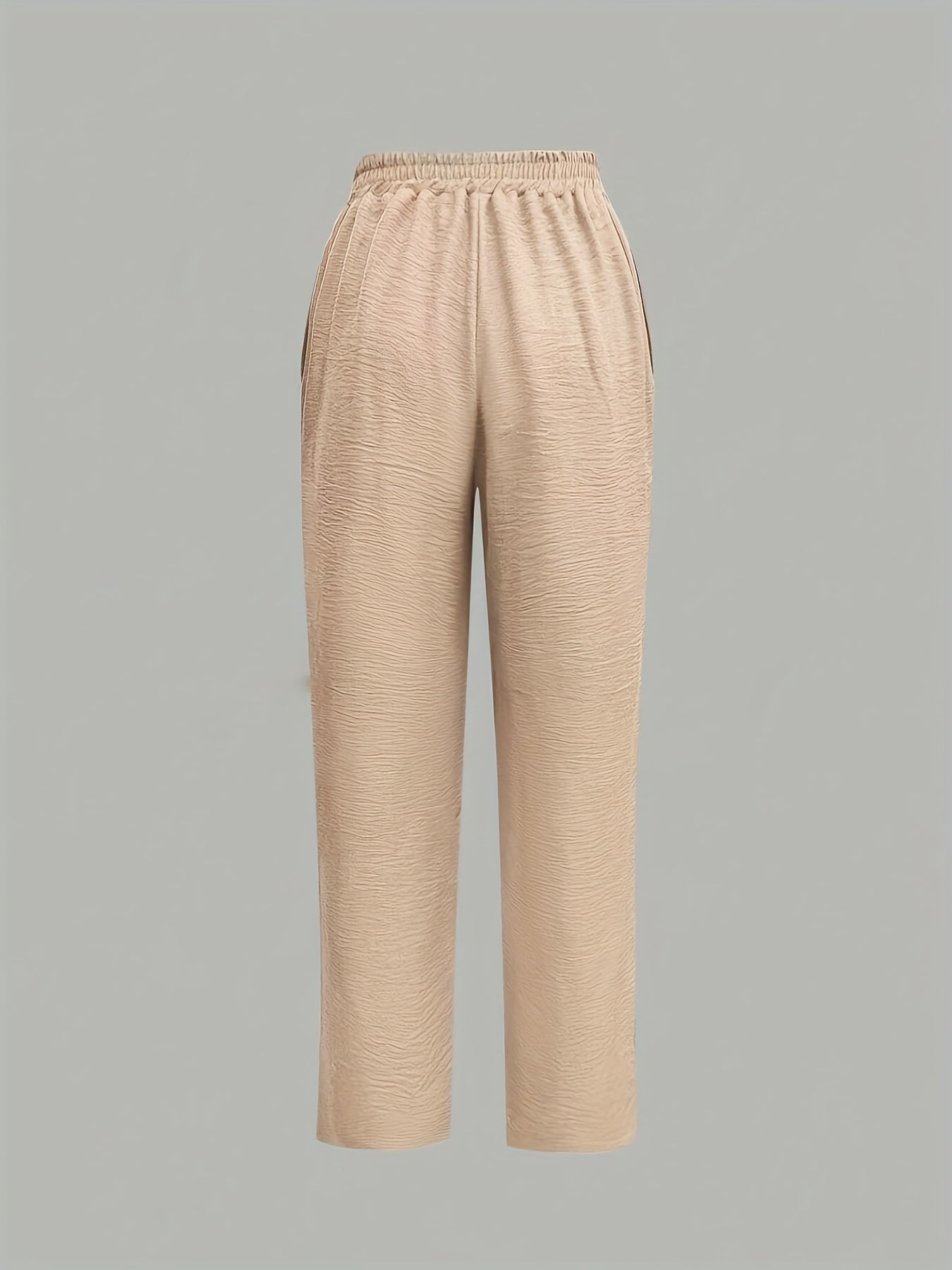 Pantalon Femme Élégant Jambe Droite – Couleur Unie Beige, Taille Haute, Poches Obliques et Boutons, Bureau et Décontracté, Printemps/Été
