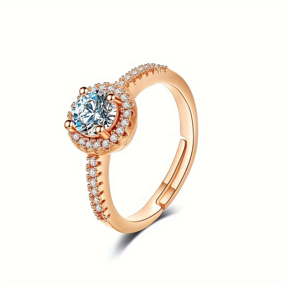 A Round-Shaped Adjustable Open Ring Made of Cubic Zirconia, Suitable for Fashion Parties, Engagements, And As Gifts for Anniversaries Or Holidays, with an Adjustable Inner Circle Size for Everyday Wear.