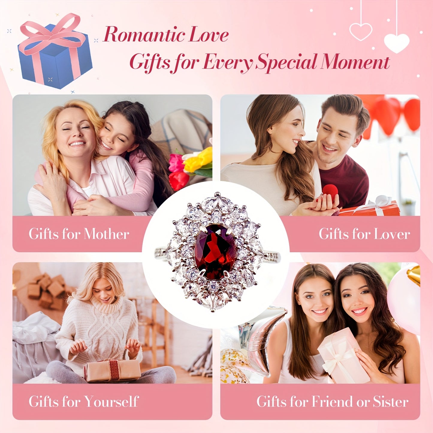 A Natural Garnet Ring with an Adjustable S925 Silver Band, Perfect for Engagement Or Anniversary Gifts.