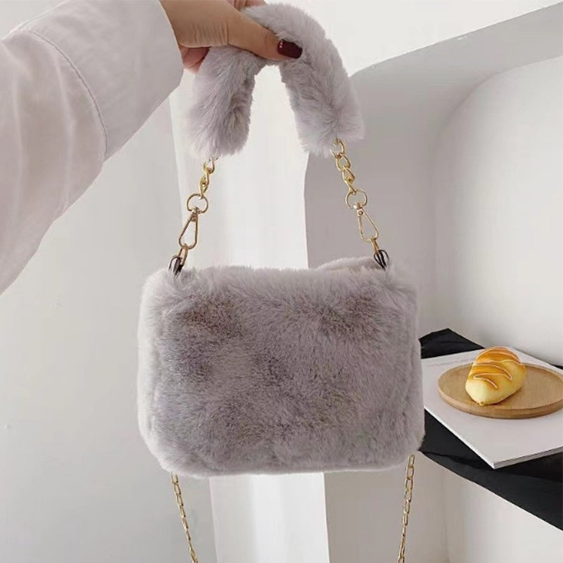 Sac en peluche automne/hiver femme – bandoulière réglable, petit sac carré léger et stylé, fermeture éclair, doublure synthétique, 5 couleurs au choix