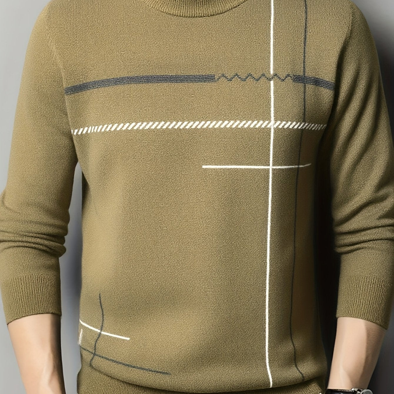 Classic Mature Men's Irregular Stripe Round Neck Casual Long Sleeve Knit Set