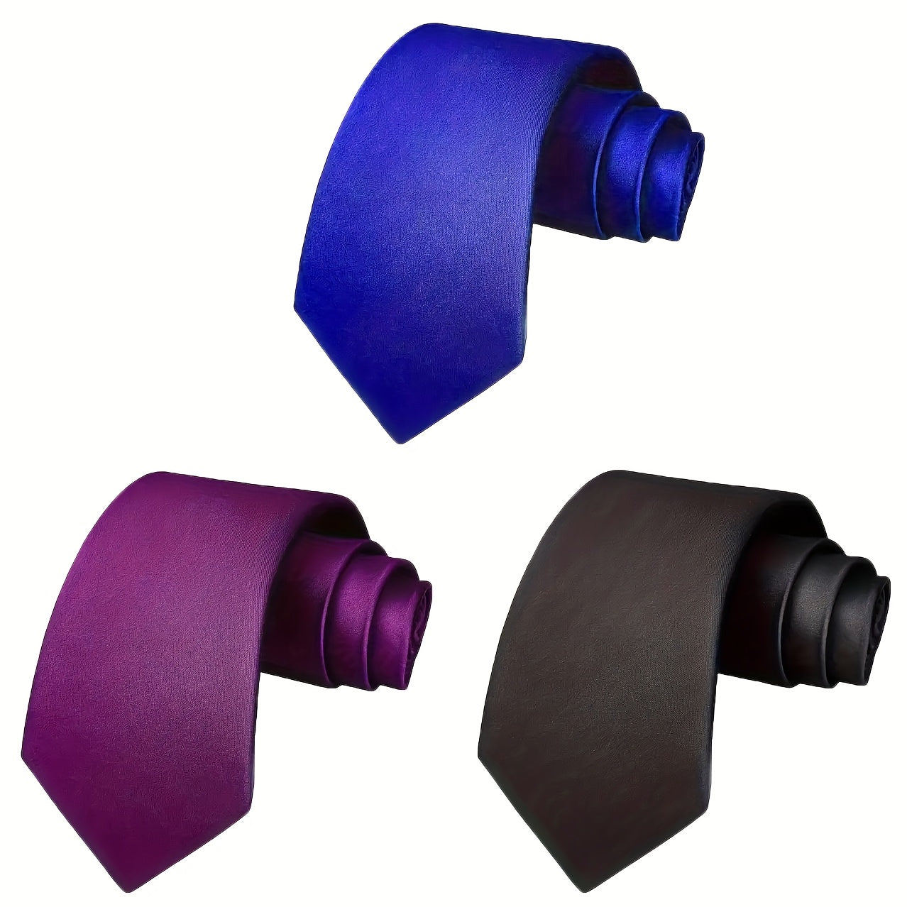 Lot de 3 Cravates Homme – Noir, Bleu Marine, Bordeaux, Style Slim Brillant