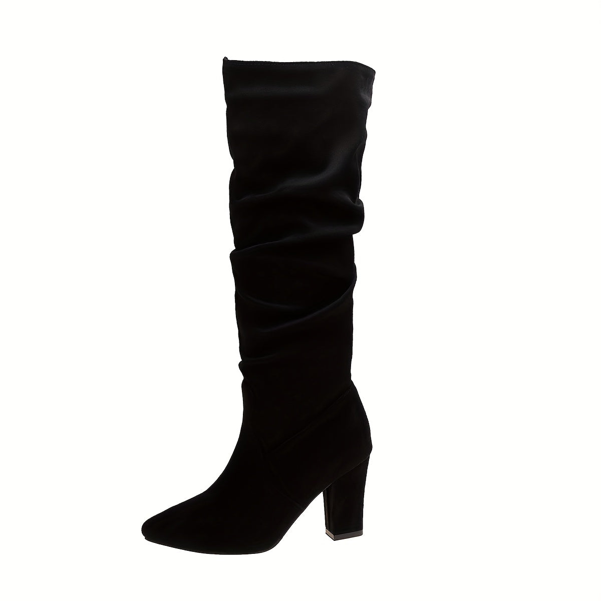 Bottes Sexy Femme à Talons Aiguilles – Montantes au Genou avec Effet Froncé, Dessus Tissu Couleur Unie, Bout Pointu, Semelle en Caoutchouc, Doublure et Semelle Intérieure en PU, Enfilage Facile, Bottines Décontractées Automne Toute Saison