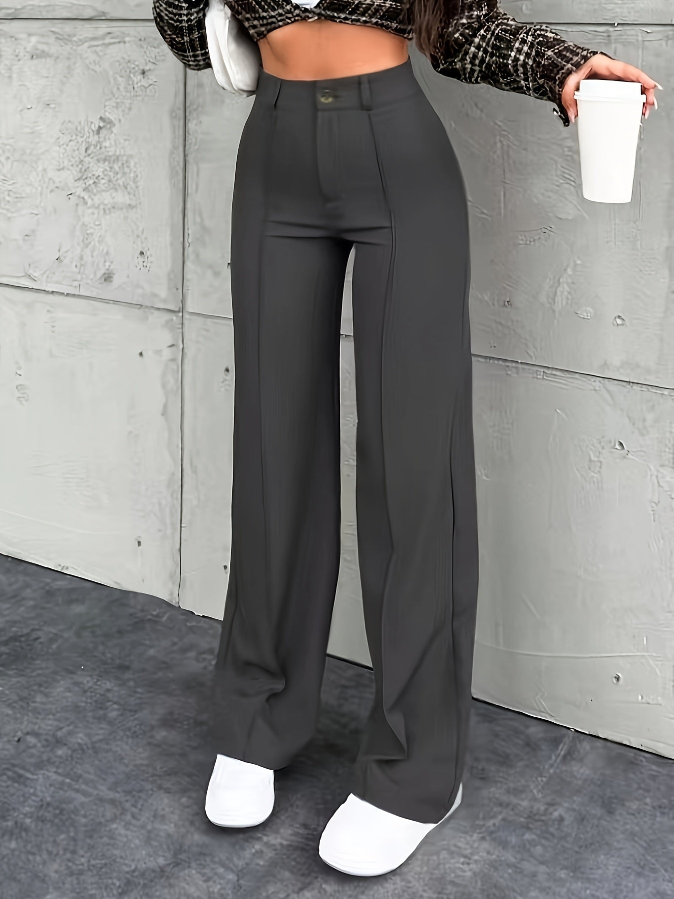 Pantalon Femme Élégant Taille Haute – Jambe Large avec Boutons
