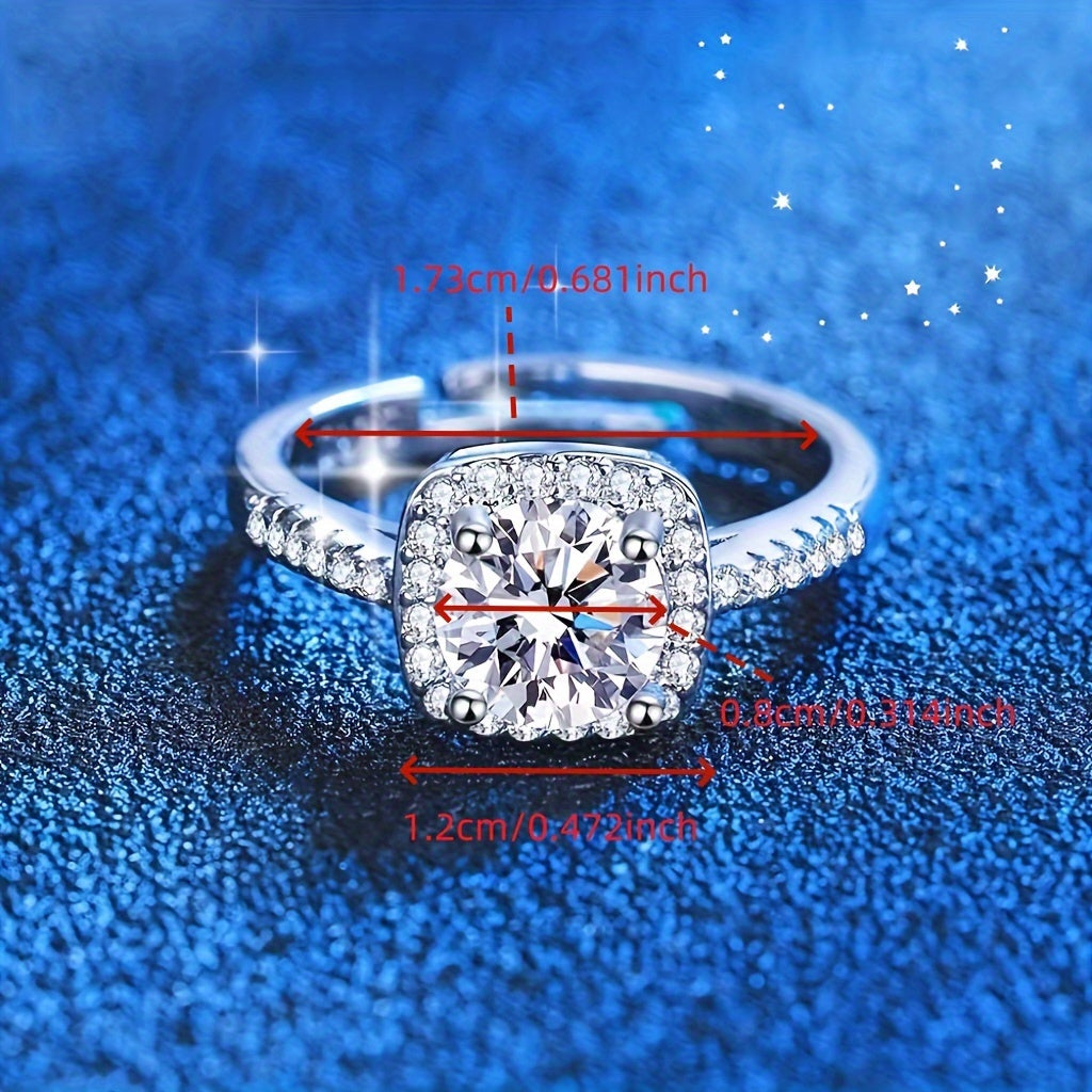 Elegant 1.5 Carat Cubic Zirconia Open Ring, Synthetic Zirconia Engagement Jewelry, Copper Fashion Statement Luxury Accessory, Perfect for Daily Wear & Gift-Giving, November Birthstone, Suitable for Halloween & All Seasons