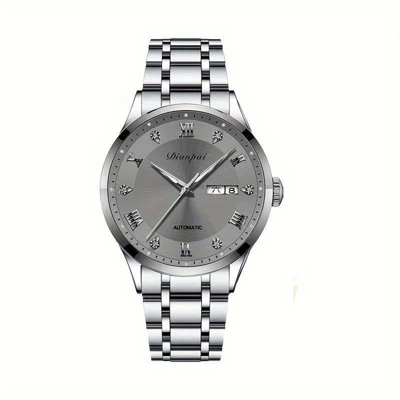 Men'S Automatic Mechanical Watch with Calendar & Date Display, Luminous Hands, Roman Numerals, Stainless Steel Strap & Case, Business Style Luxury Wristwatch, Date Display Watch | Elegant Wristwatch | Durable Watch, W