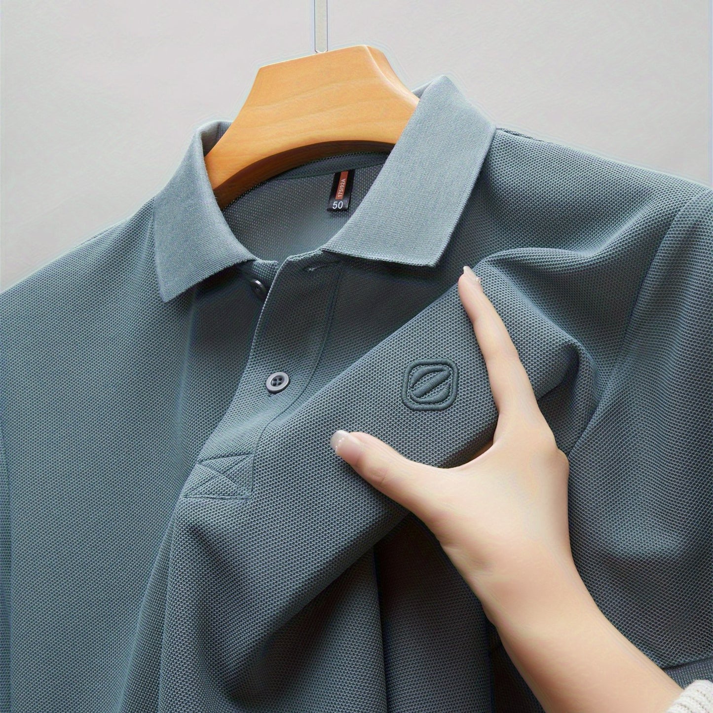 Men's Slim-Fit Short Sleeve Shirt - Breathable Black with White Collar & Logo, Classic Lapel Neck, Wrinkle-Resistant Fabric for Spring/Autumn, Versatile Casual & Semi-Formal Wear - Easy Care (Hand Wash/Dry Clean) - ZBZP25 Col