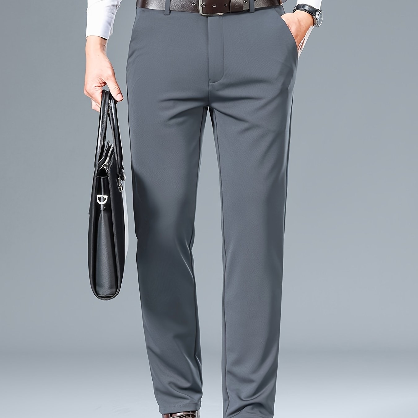 Pantalon Homme Business Léger – Gris, Jambe Droite, Tout Saison, Sans Ceinture