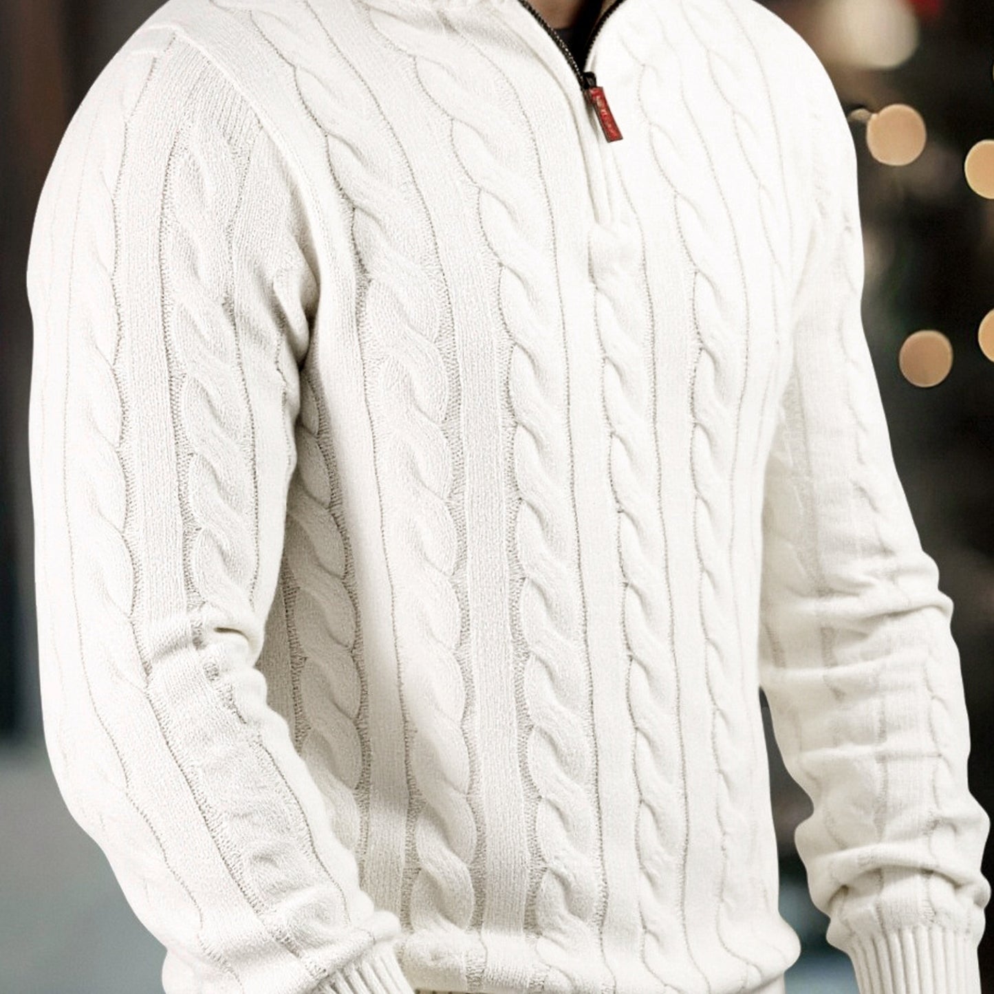 Men's Solid Color Zippered -Knit Sweater - Winter Warm High Neck Pullover, Soft Stretch Knitwear Suitable for Office, Date Night & Casual Wear - Ideal Gift for Fall/Winter