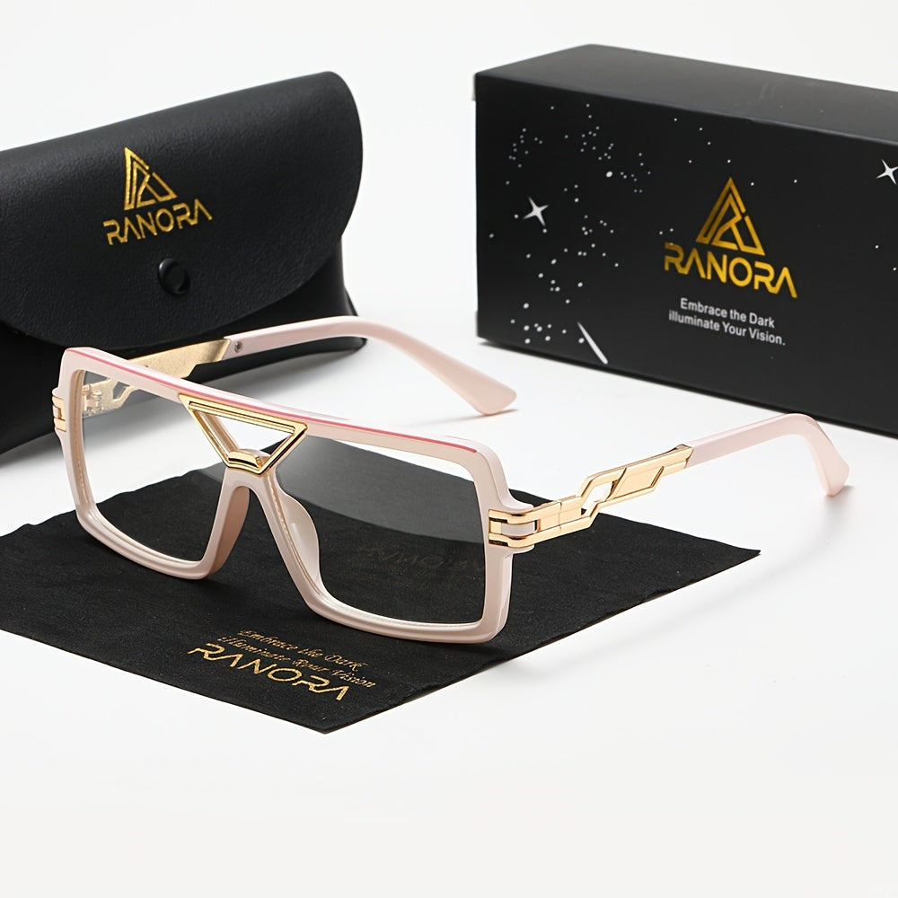 RANORA 1 Retro Square Double-Bridge Fashion Glasses, Equipped with PC Lenses, Suitable for Everyday Casual Retro Style, Includes a Protective Case, Without Battery