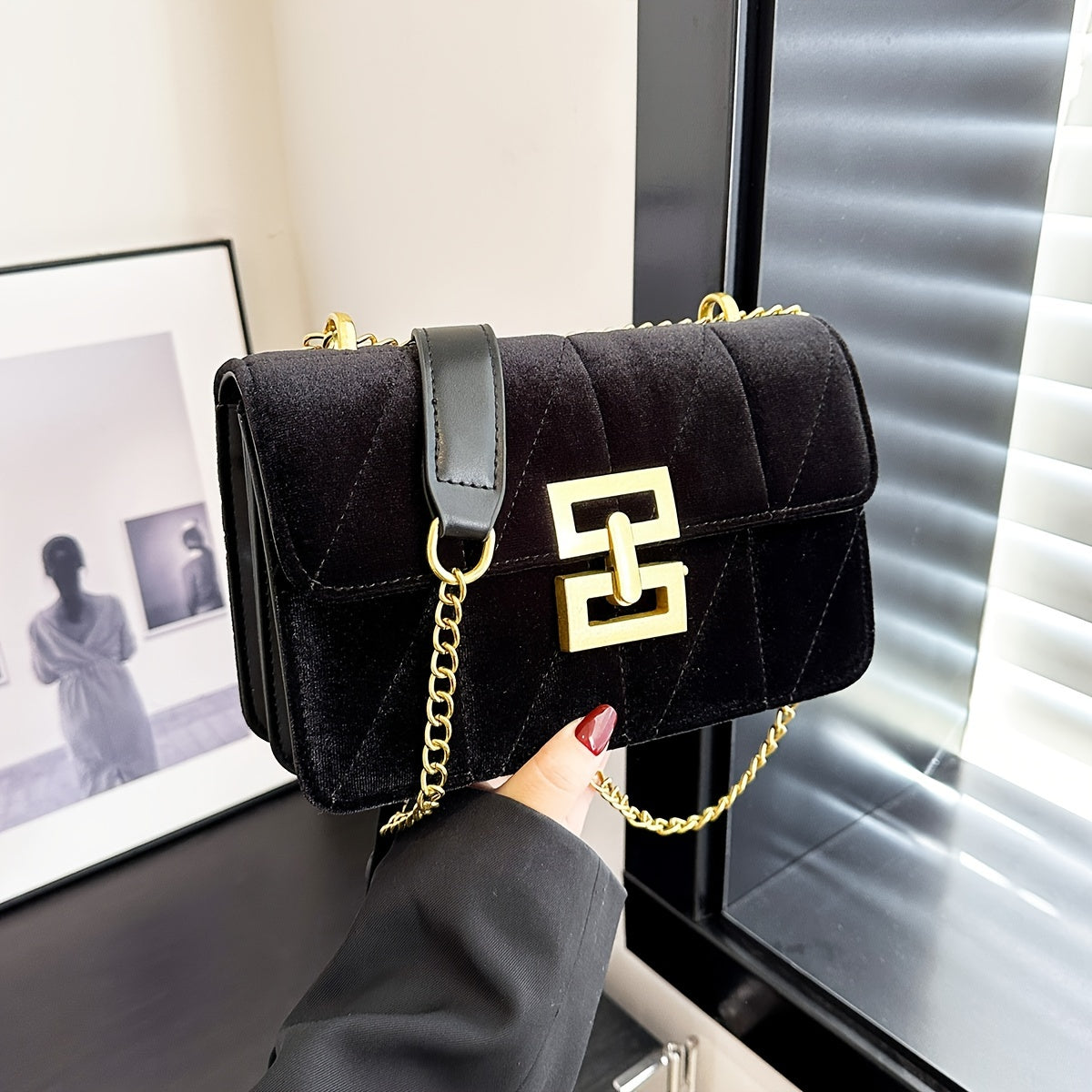 Sac bandoulière en velours côtelé pour femmes – bandoulière chaîne dorée, motif matelassé, sac détachable, couleurs kaki, rouge, vert, bleu, noir, élégant pour soirée et cadeau tendance