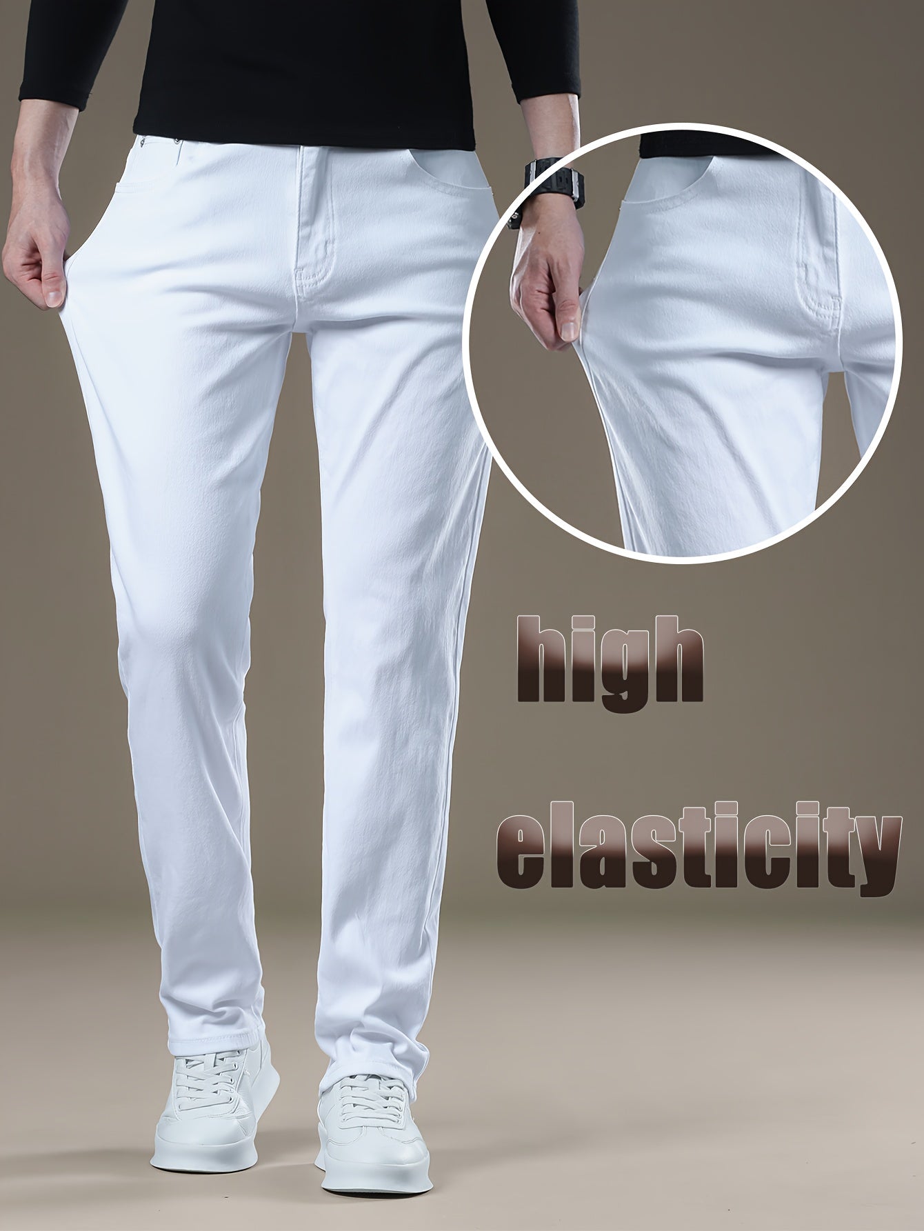 Pantalon de golf homme 2025 – Pantalon automne/hiver pour bureau et casual, jean slim extensible grande taille, coupe droite, blanc élégant, tenue business casual et sorties loisirs