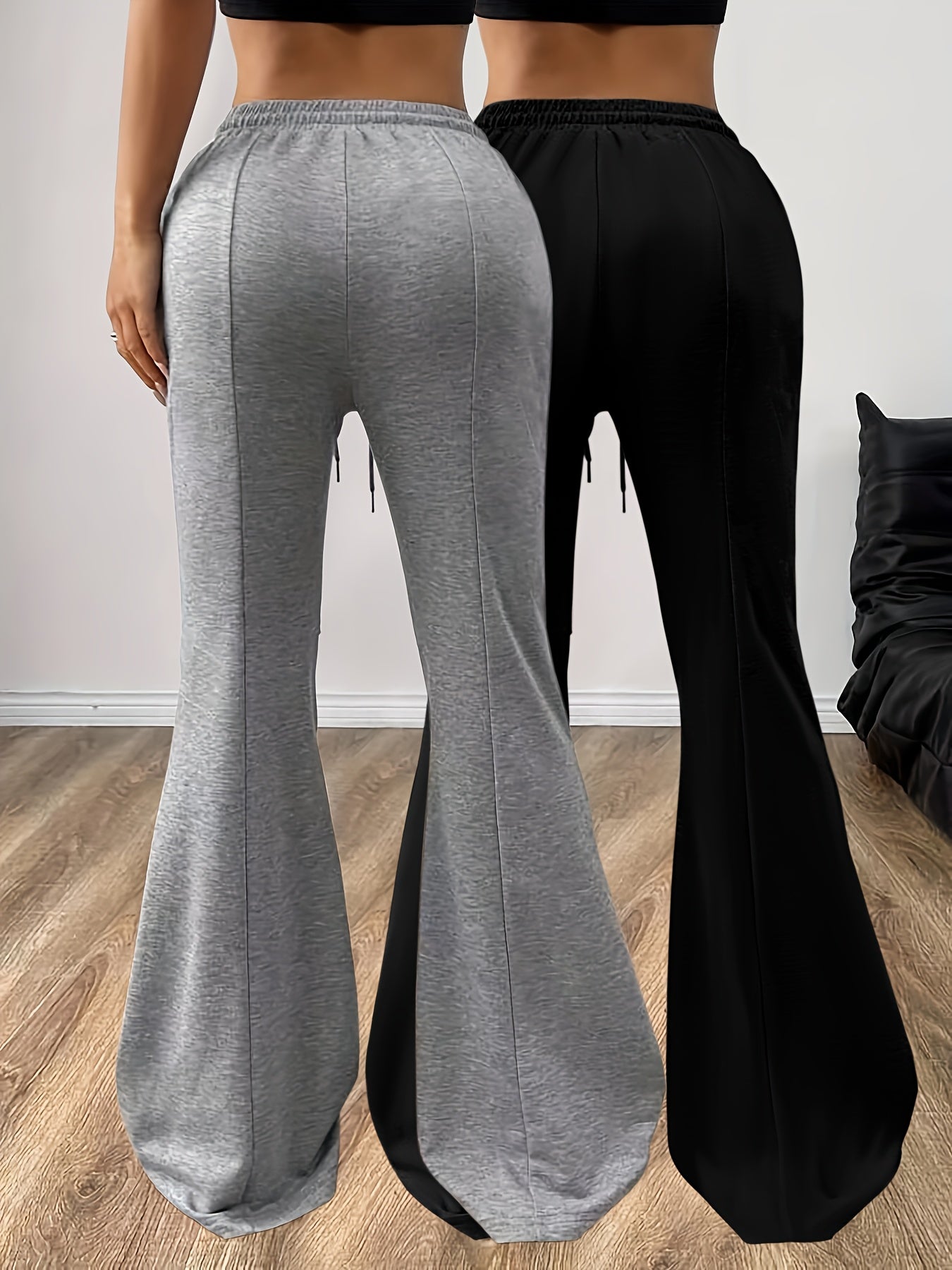 Ensemble Deux-Pièces Femme – Pantalon Évasé Taille Élastique avec Cordon