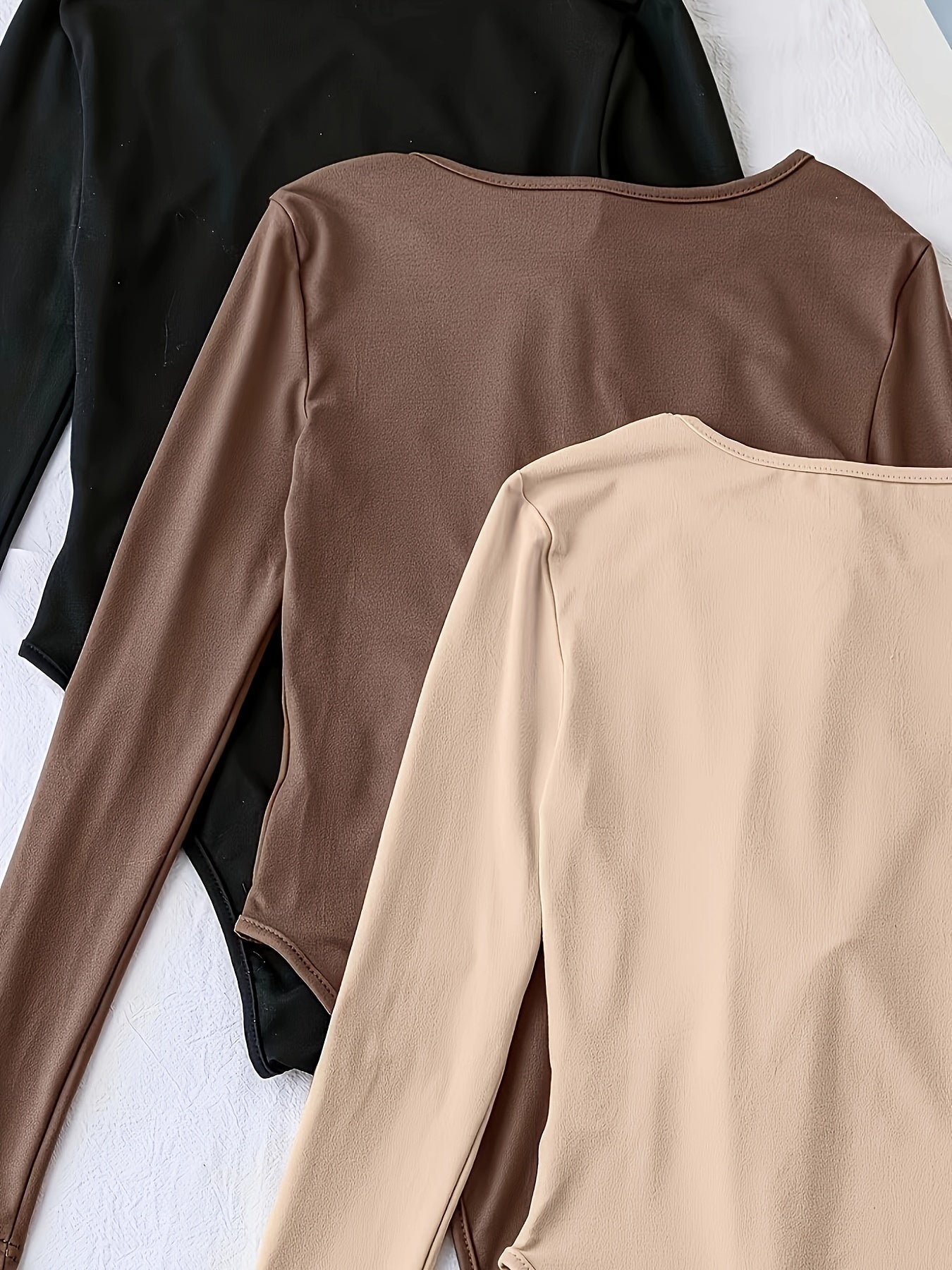 Body chic femme – couleur unie, haute élasticité, col rond, manches longues, parfait pour printemps/été/automne, lavable en machine