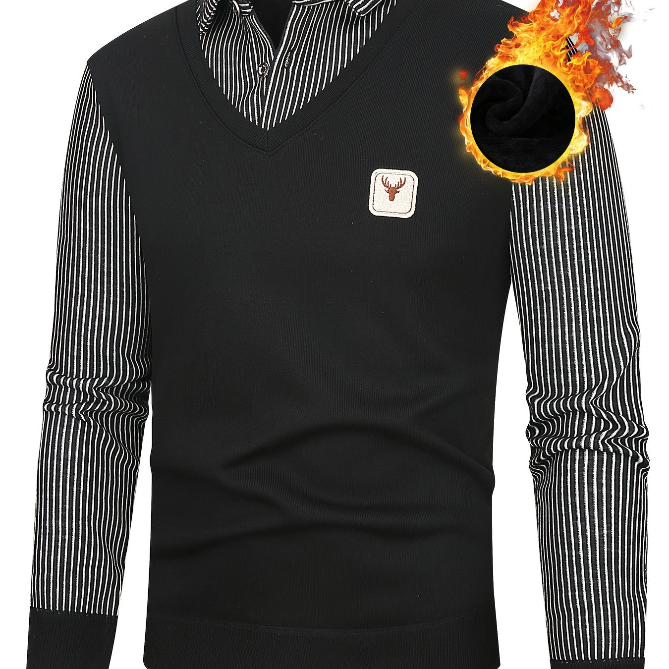Men'S Elegant Striped Knit Sweater with Button Collar - Warm Long Sleeve Pullover for Golf, Running, Hiking & Outdoor Activities - Perfect for Casual Wear, Parties, and Special Occasions, Golf Apparel | Button Collar Sweater