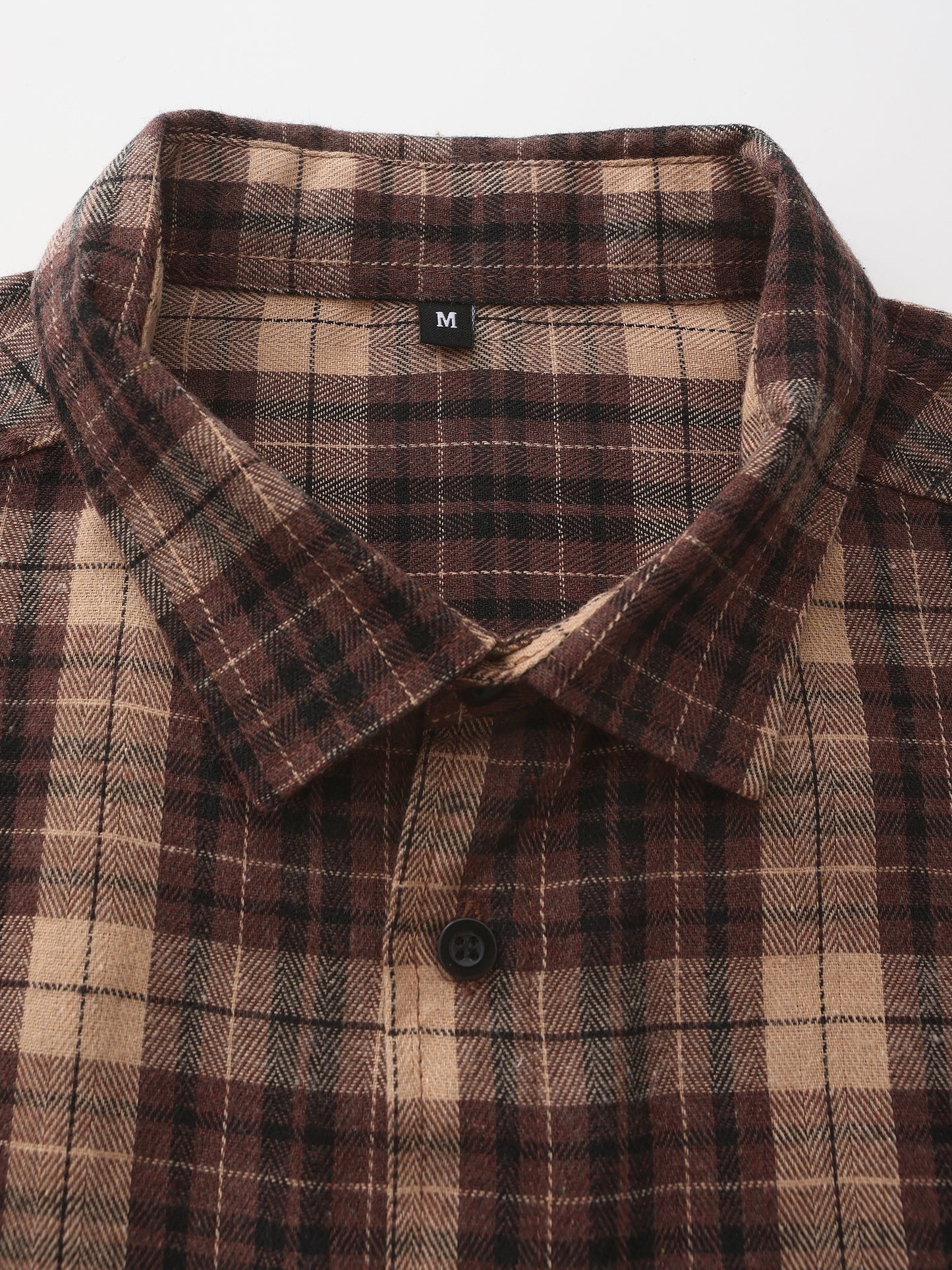 Men'S Long Sleeve Plaid Flannel Shirt - Cozy Brown & Beige Checkered Pattern, Casual Button-Up with Chest Pockets, Slim Fit for Spring/Fall, Perfect for Casual Attire, Fall Clothing | Slim Fit Shirt | Nonstretch Fabric