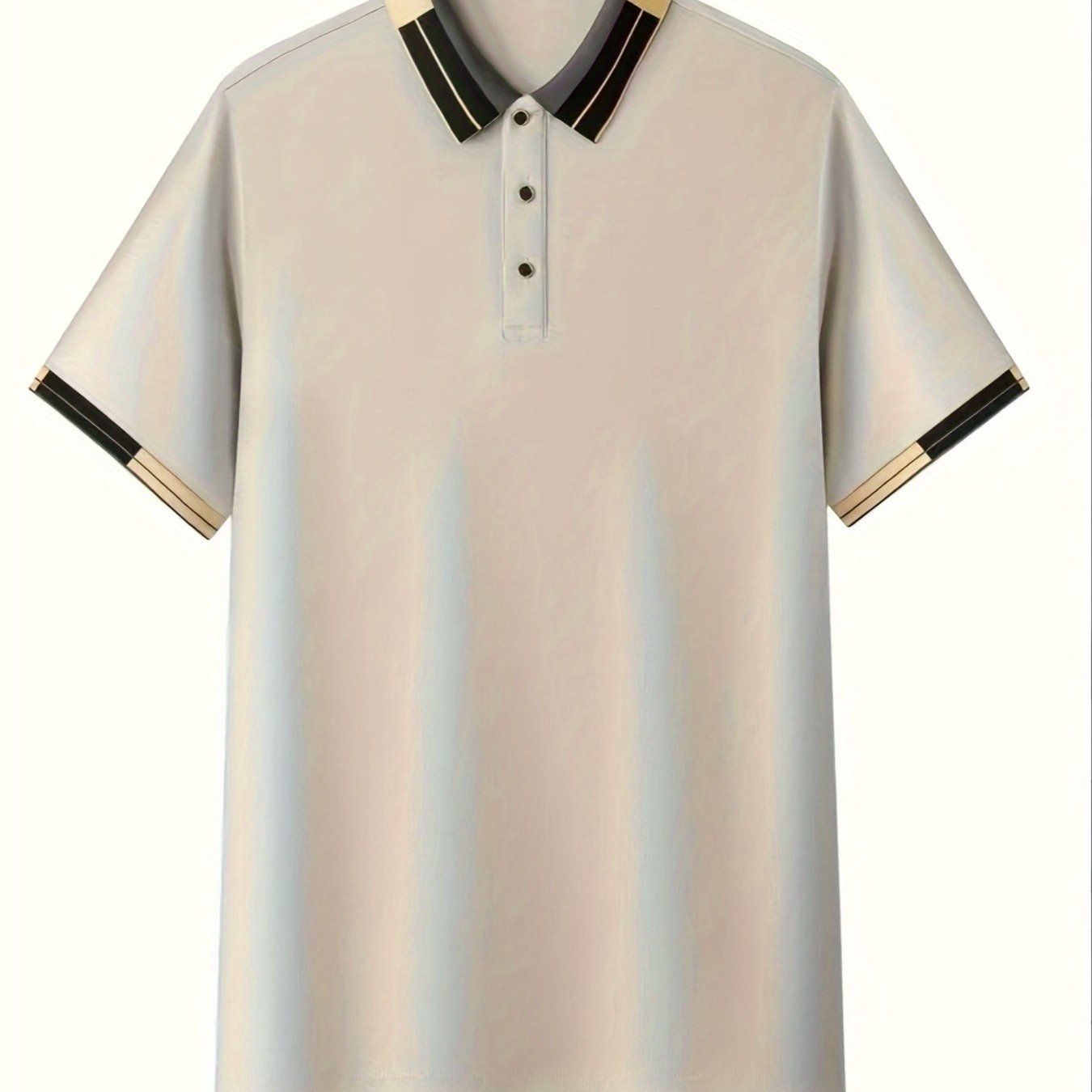 Men's Shirt - Dark Charcoal Gray with Golden Accent Collar, Soft Breathable Fabric Golf Shirt for Business, Casual, - Machine Washable Summer Button-Up Shirt for Office, Vacation, Casual Attire, Vacation Clothing, Sophisticat