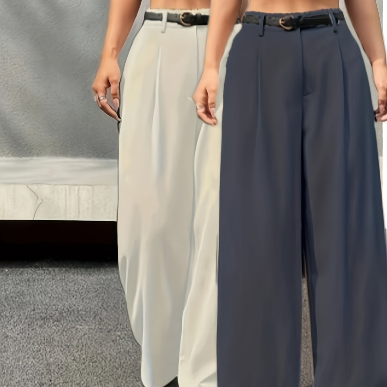 Lot de 2 Pantalons Femme – Couleur Unie, Jambe Longue, Confortable avec Poches, Sans Ceinture, Automne/Hiver