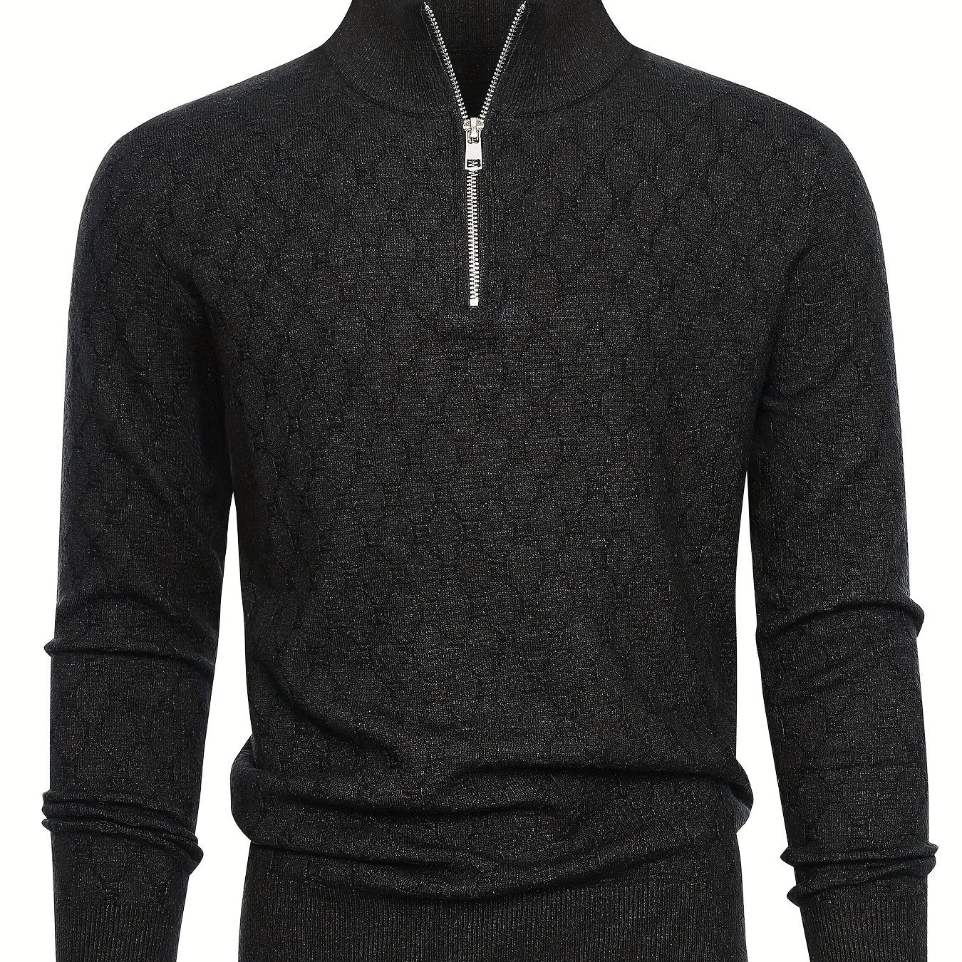 Men's Slim-Fit Half-Zip Sweater with Stand Collar - Soft Stretch Blending (Suitable for) - Half-Zip Front & Geometric Pattern - Business Casual Winter Wear - Fall Winter Wardrobe Essential - Hand Washable Long Sleeve Blazer f