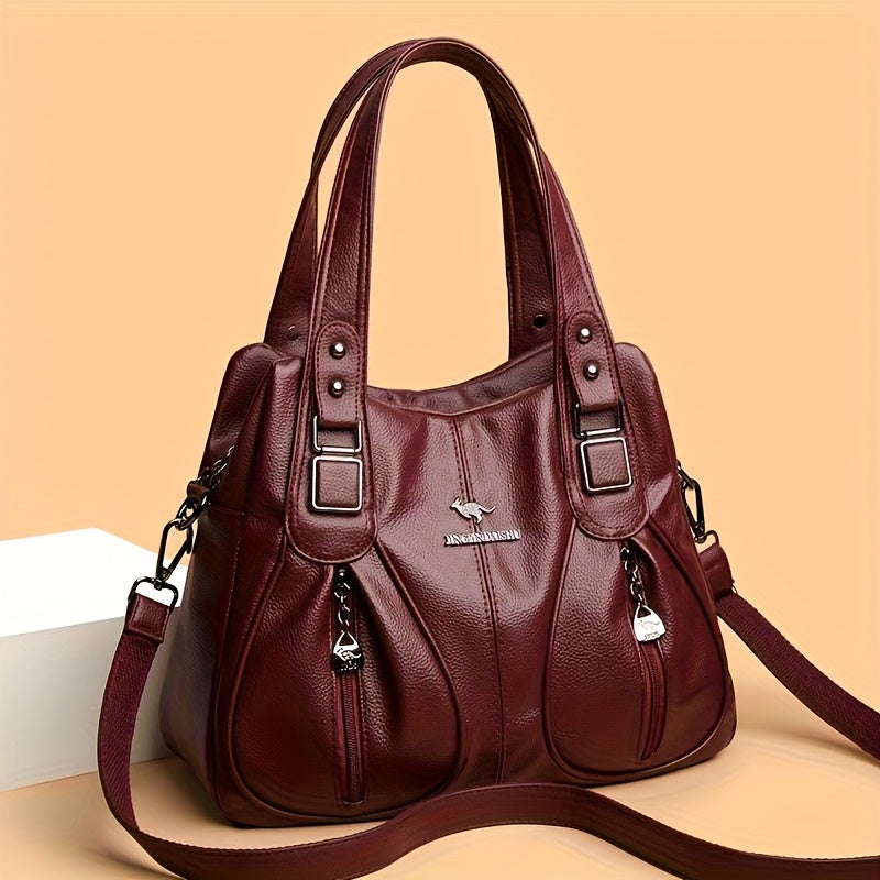 Sac Cabas Femme Luxe Léger – Marron Élégant avec Accents Métalliques, Bandoulière Ajustable, Multiples Poches, Bandoulière Amovible pour Utilisation en Sac à Main, Épaule ou Bandoulière, Sac Polyvalent | Accessoire Élégant | Fermeture Zippée Durable